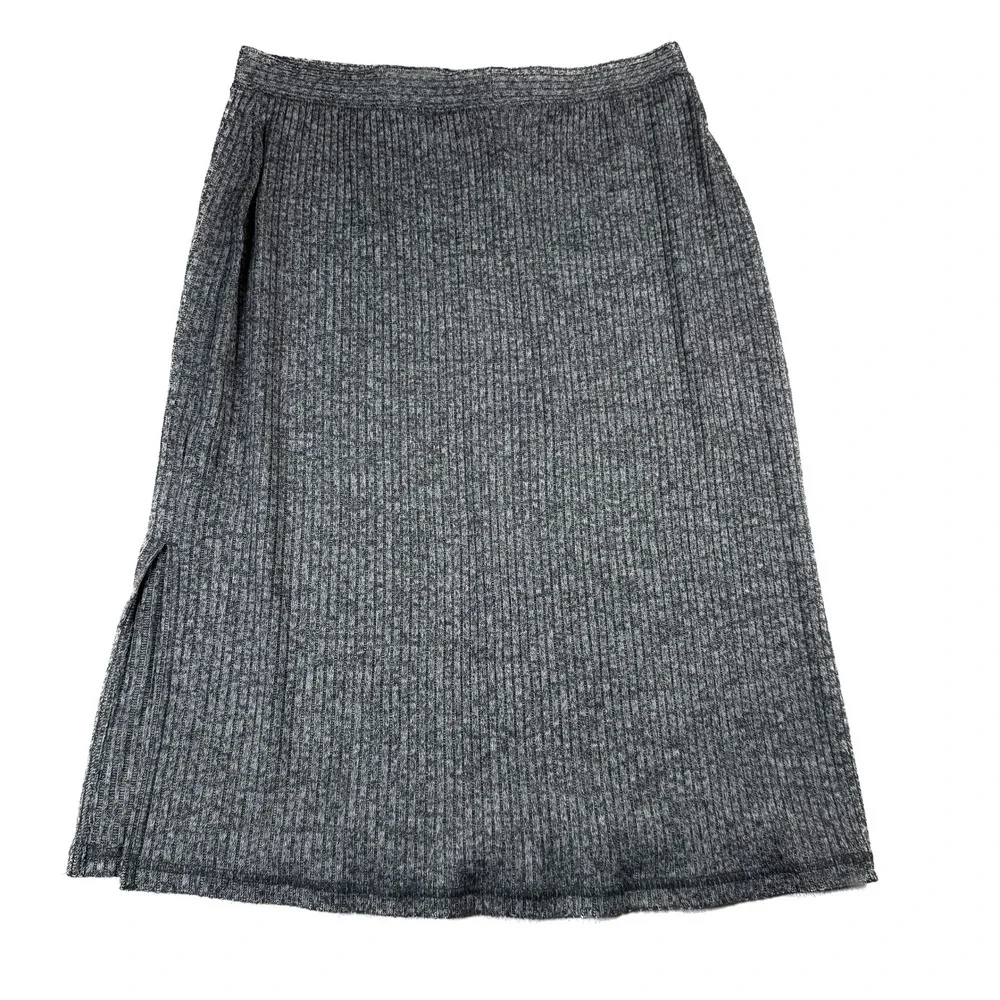 Banana Republic Ribbed Knit Midi Skirt Gray Career Casual Stretch‎ Women's M NWT
